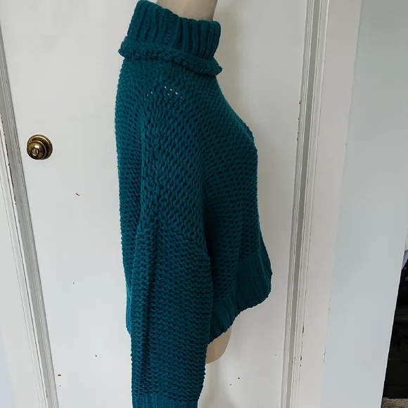 Free People My Only Sunshine Chunky Knit Sweater Teal Medium - Picture 4 of 5